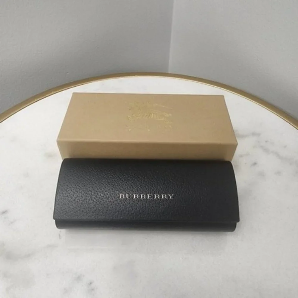 Burberry Black Leather Glasses Case With Box